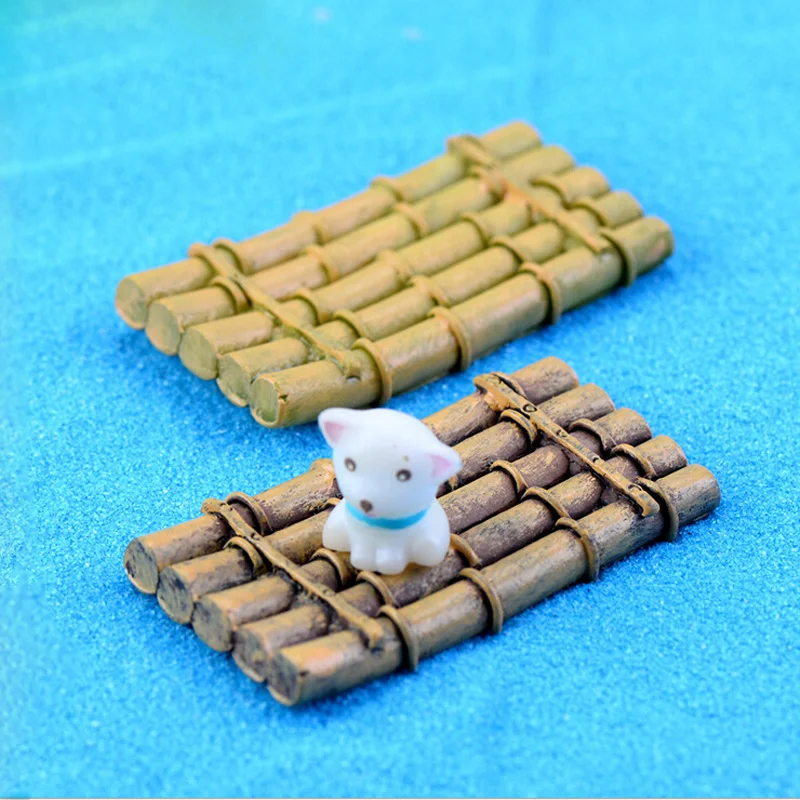 Simulation Mini Bamboo Raft Figurine Miniature Architecture Decorative Diy Home Decor Garden Aquarium Fish Tank Statue Craft