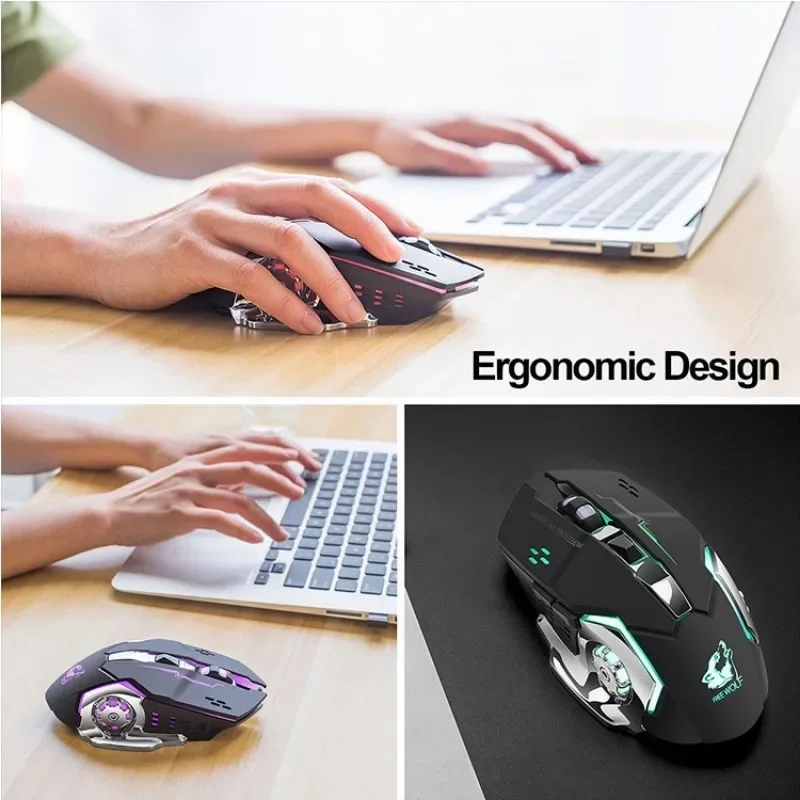 Mouse wireless Wolf X8 gratuito con ricarica mouse da gioco muto retroilluminato meccanico ergonomico ottico accessori per computer per PC portatile