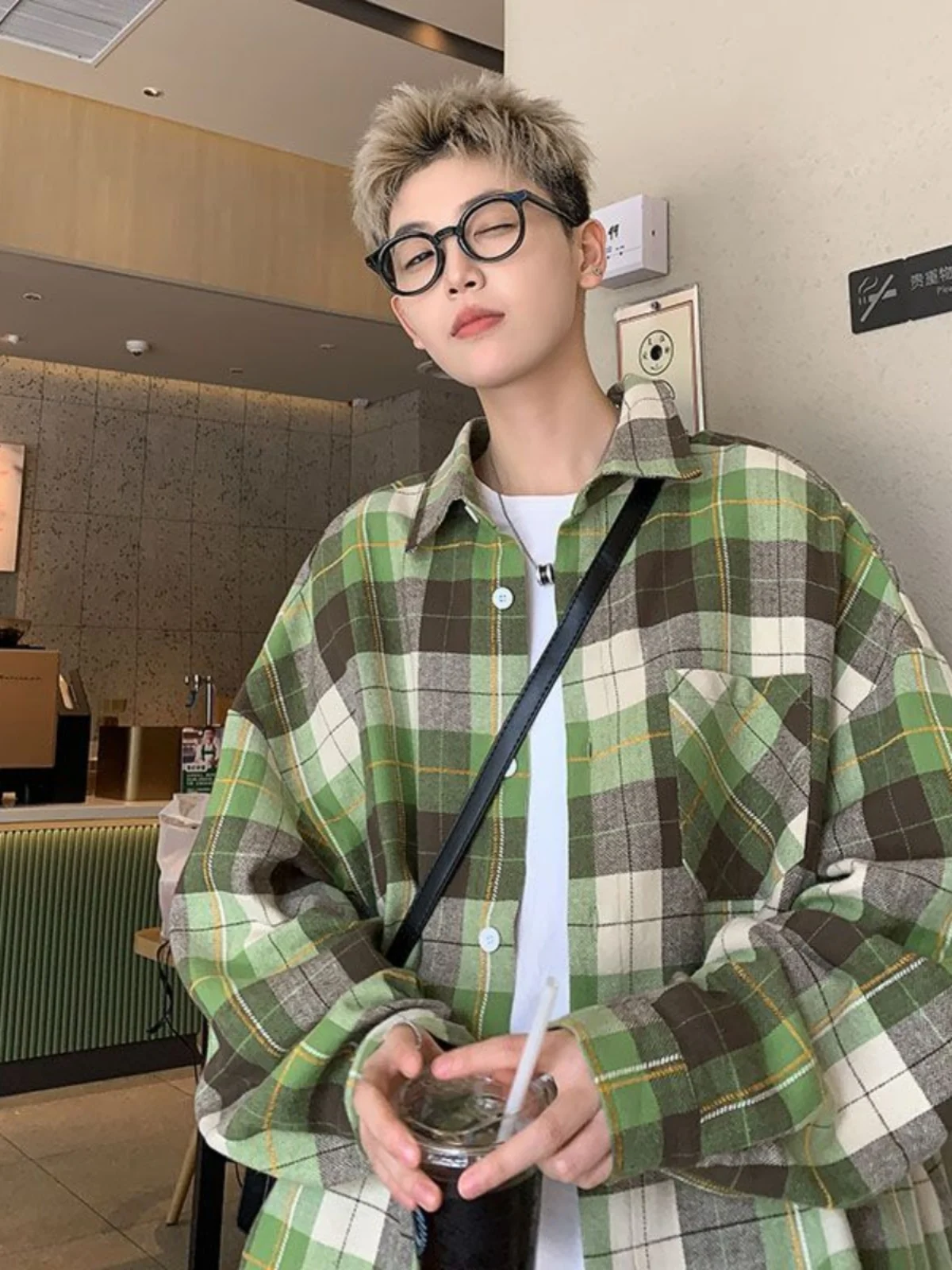 

Large Size 300 Pou Plaid Long Sve irt Men's Spring Autumn Thin Hong Kong Sle Loose ket irt for Teenagers
