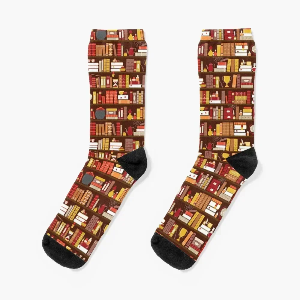 Book Case Pattern - Red and Gold Socks Soccer kids shoes christmas gifts Ladies Socks Men's