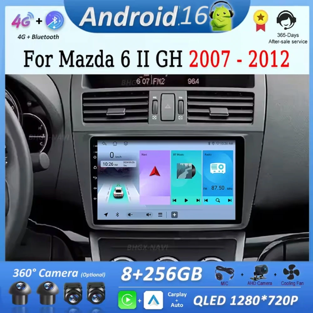 

Navigation GPS 4G for Mazda 6 II GH 2007 2008 2009 - 2012 Android 16 Car Video Multimedia Player HD Screen Head Unit Cooling Fan