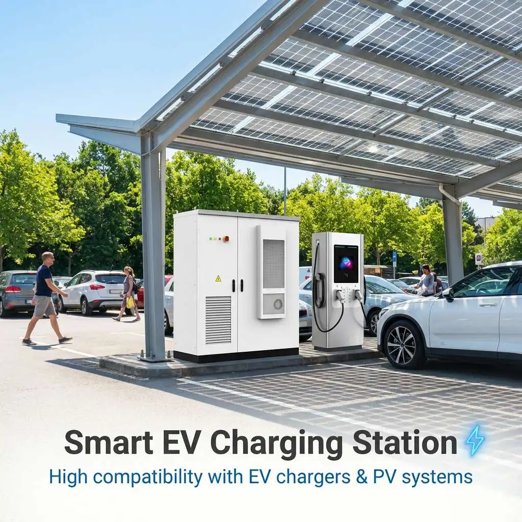 Smart EMS Managed Ev Charging Station with Solar Panel 240kW Rapid Charge LiFePO4 Safety Battery Fire Suppression