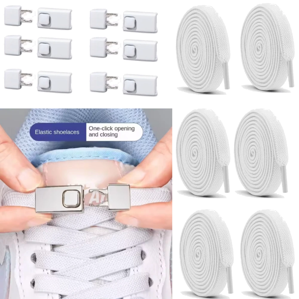 No Tie Shoe Laces Press Lock Shoelaces New Without Ties Elastic Laces Sneaker Fixed Shoelaces Kids Adult Widened Flat Shoelace