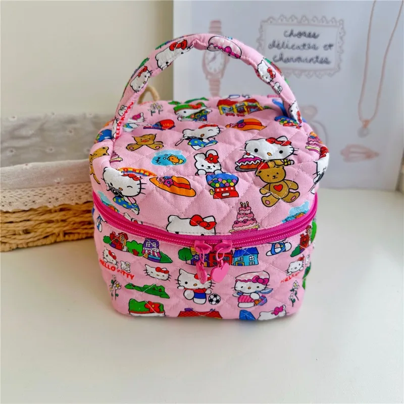 مرحبا كيتي الكرتون المطبوعة حقيبة مستحضرات تجميل مبطن سعة كبيرة متعة طالب عنبر مستحضرات التجميل السفر حقيبة التخزين هدية بالجملة #3