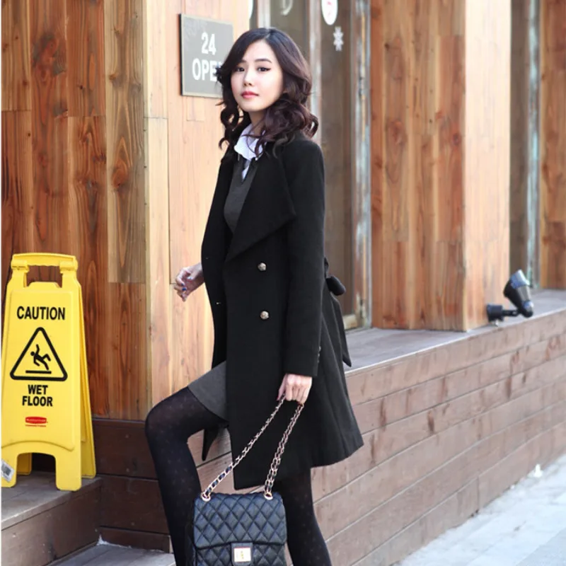 

New Fashion Lapel Wool Coat Ladies Autumn Winter Manteau Femme Women 2022 Overcoat Cotton Mixing High Quality Long Slim Coats