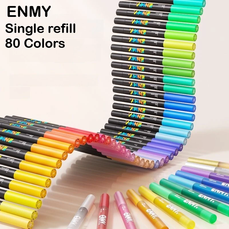 1 PC ENMY 80 Colors Direct Liquid Acrylic Markers Non-Transparent Soft Tip Blendable Art Markers School Supplies Stationery