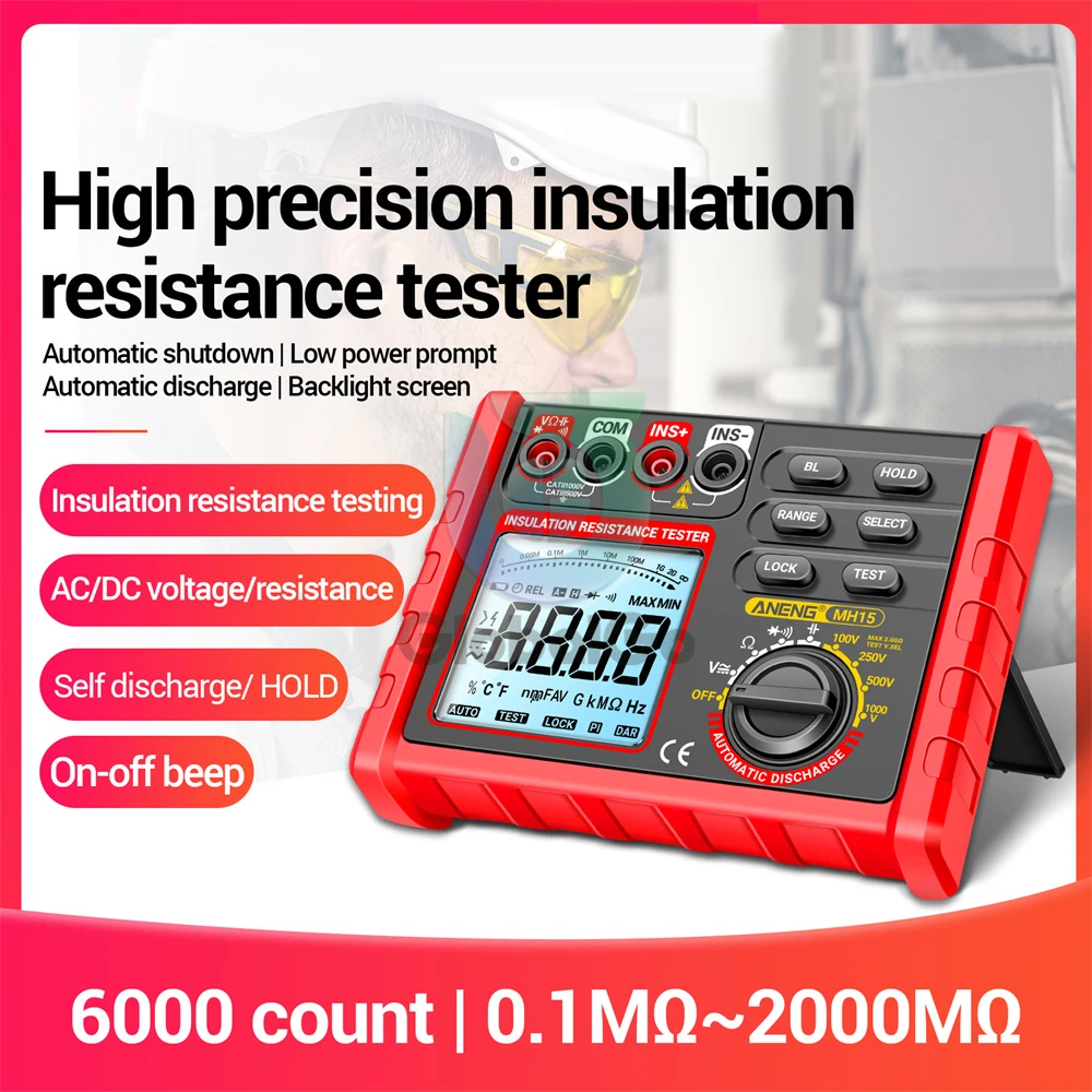 

ANENG MH15 Insulation Resistance Multifunctional Digital Meter Automatic discharge AC/DC Voltage LCD Megohmmeter Tester Tools