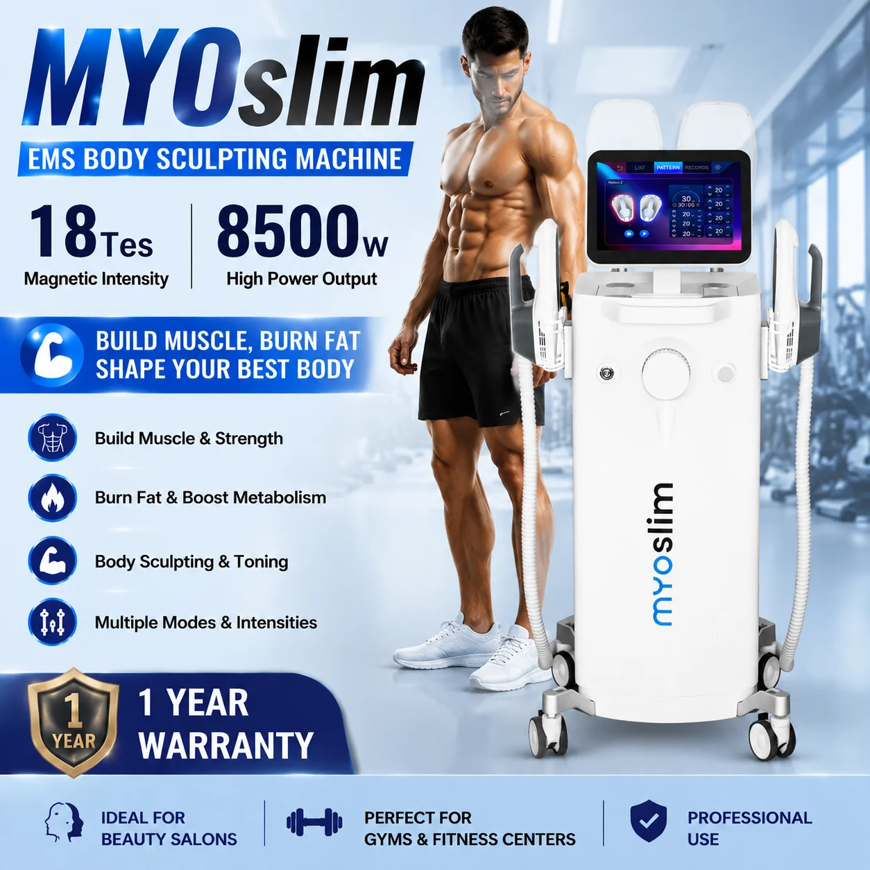 MYOslim EMS Muscle Stimulator Body Sculpting Machine HI-EMT Muscle Builder Fat Burner Slimming Toning Device Professional