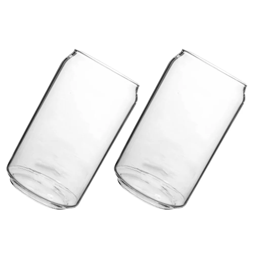 

2Pcs Transparent Glass Cup Water Mugs Ring-Pull Can Design Multi-Function Drinking Cups for Soda Lemonade Tea Beer Storage