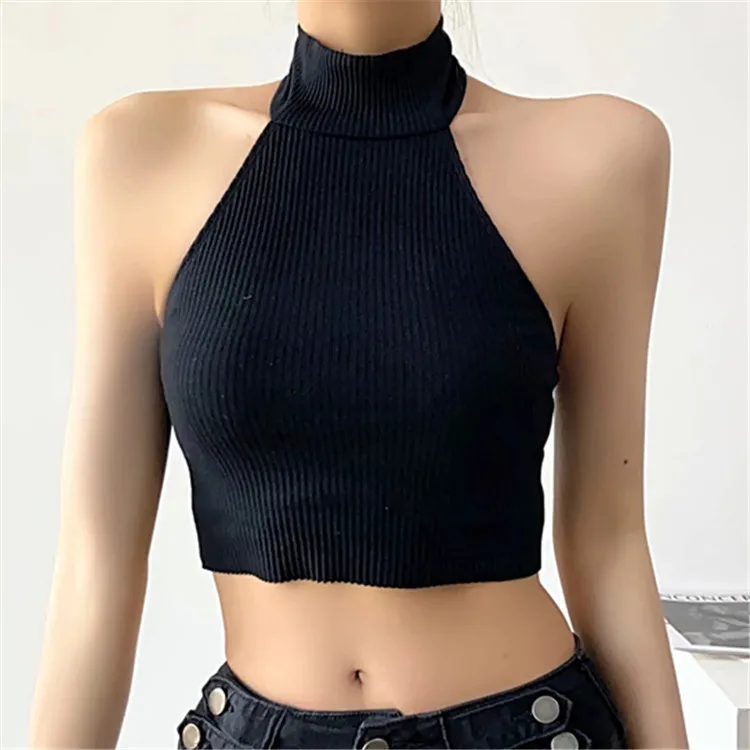 

Narrow Shoulder Elastic Tank Top for Women Outwardly Wearing Spring and Summer Sexy Slim Fit Short Open Back Bottom Top