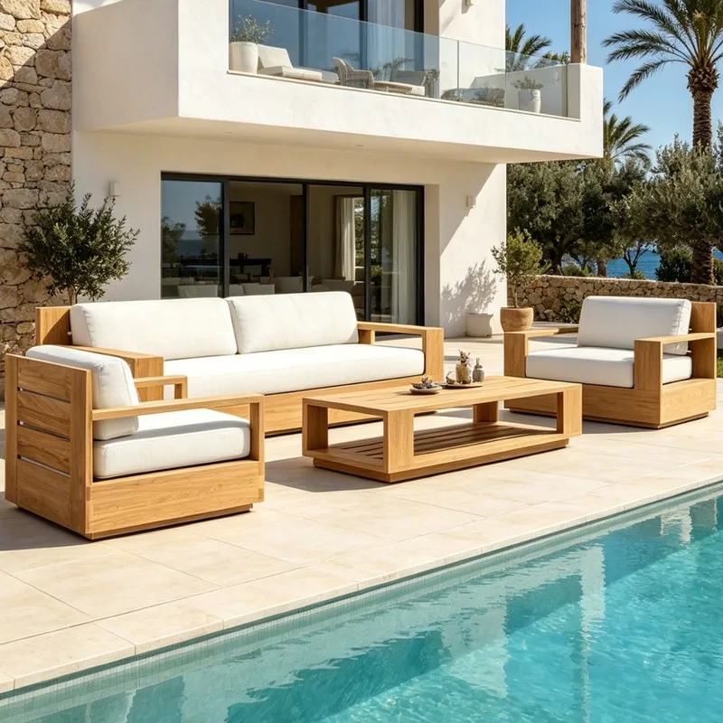 , Teak , Courtyard, Villa, Poolside, Leisure Furniture, Hotel Garden, Guesthouse, Outdoor Solid Wood Sofa Set