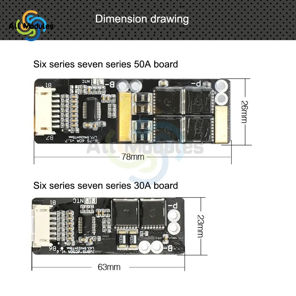 6S 30A/7S 30A/6S 50A/7S 50A BMS Board with NTC for  3.7V Ternary Lithium Battery Protection Board/BMS 7S/BMS 6S Board