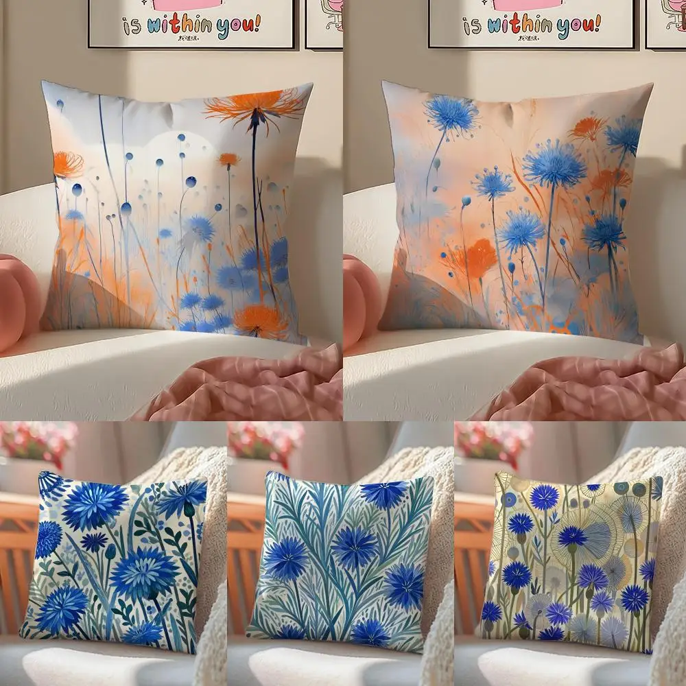 Delicate Floral Symbol C-Cornflower Cushion Cover Pillowcase Short Plush Invisible zipper Room Sofa Cushion Cover
