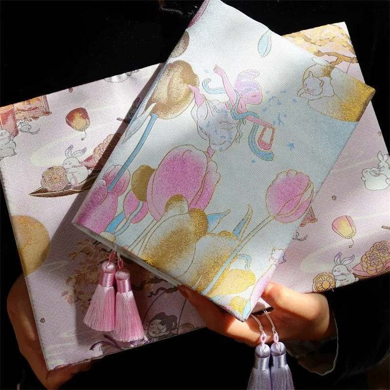 Flower Fairy Pattern Song Brocade Cover, Pure Mulberry Silk Handmade Fabric Book Cover, Chinese Tabletop Collectible Home Gift