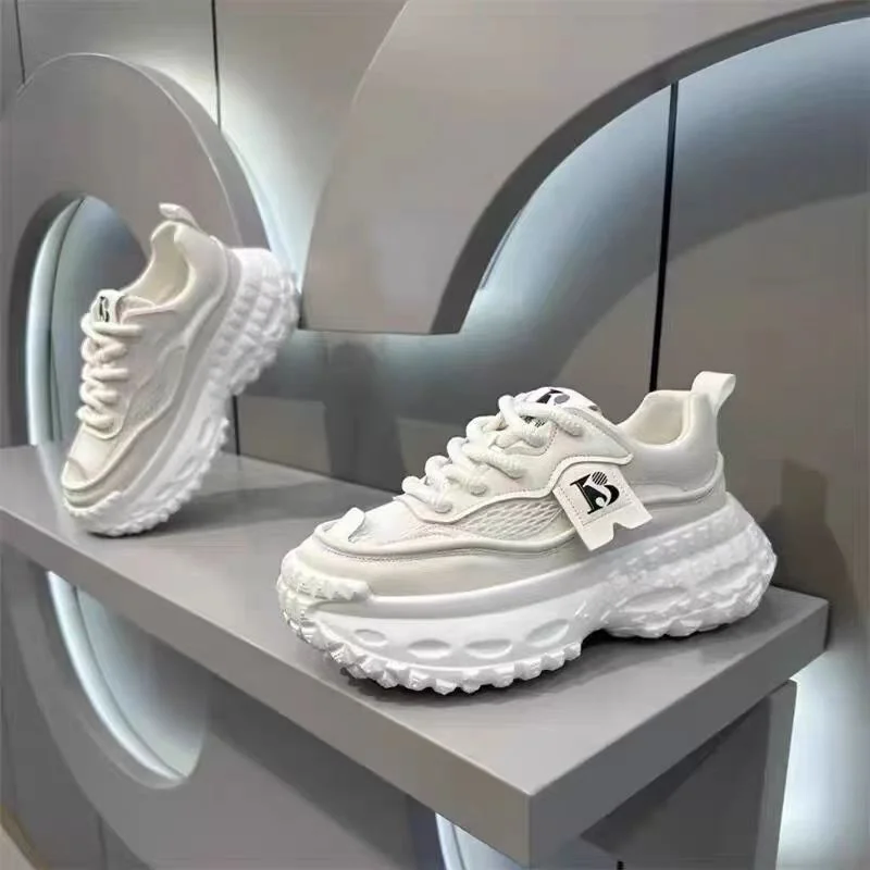 Men's Shoes Comfortable Breathable Casual Sports Outdoor Thick Sole Sneakers White Mesh Platform Lace-Up Casual Walking Shoes