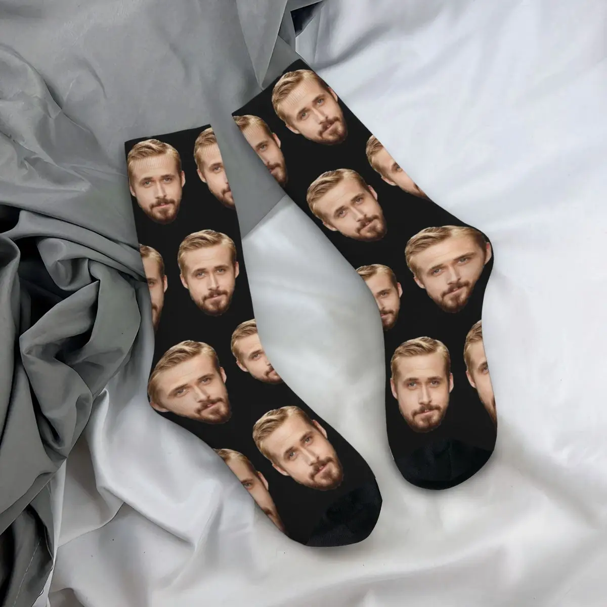 Fashion Ryan Gosling Theme Design Basketball Crew Socks Product All Season Funny Actor Cotton Middle Tube Socks Sweat Absorbing