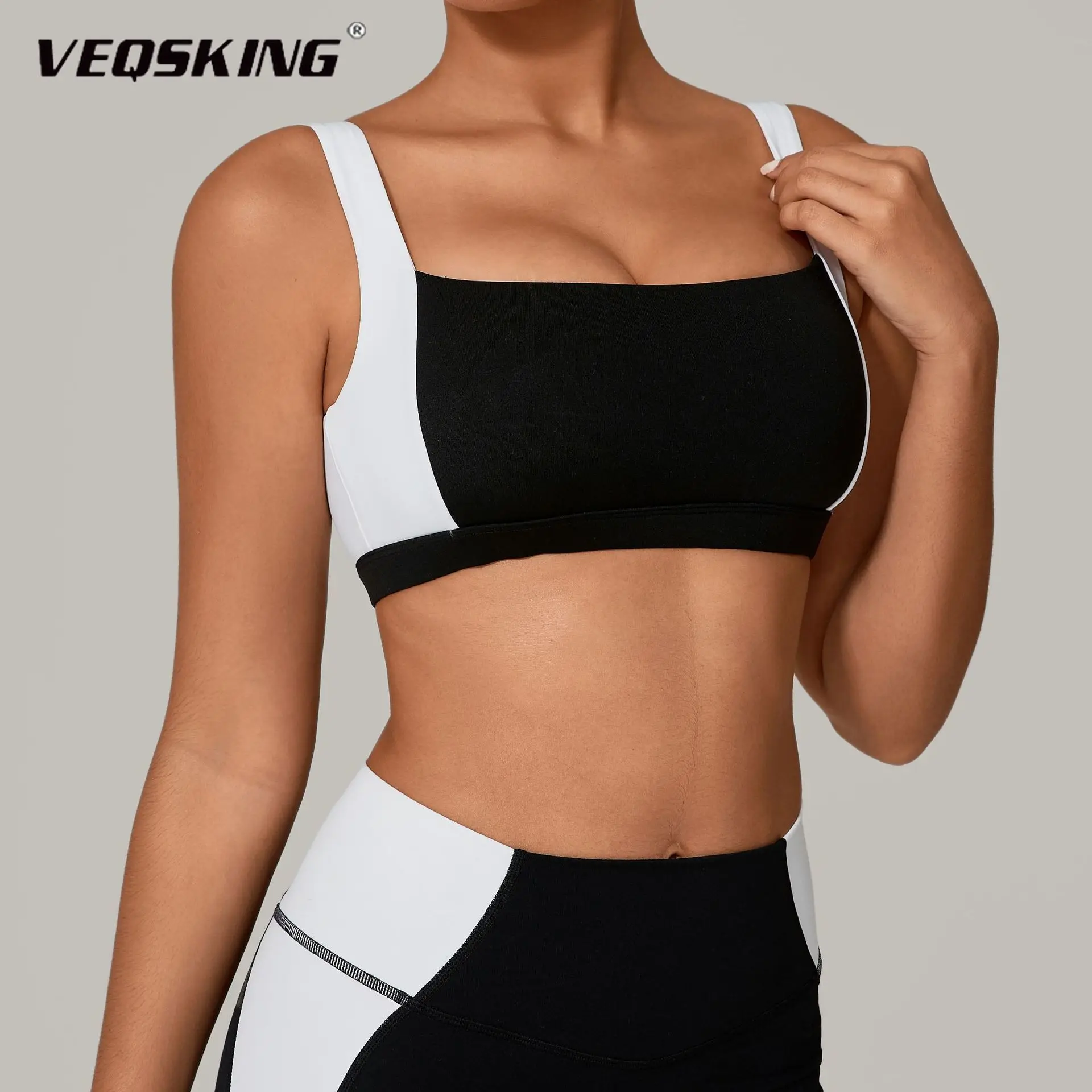

VEQSKING Women's Sports Shockproof Fitness Bra, Wide Shoulder Straps, Gathered Back, Running Yoga, Quick Drying Breathable Bra