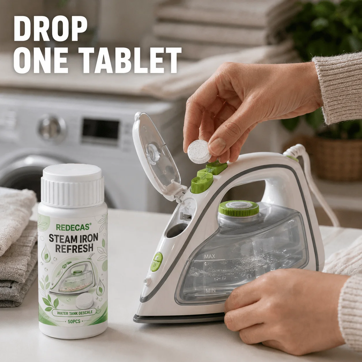 Steam Iron Descaling Tablet, Dissolve Limescale & Minerals, Remove Stains, Restore Smooth Steam, Easy Safe for Garment Steamer