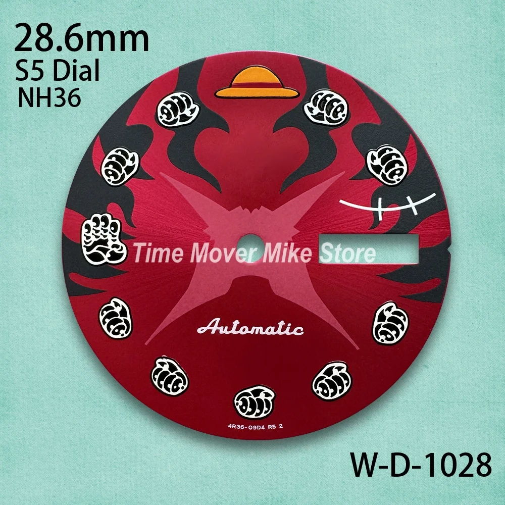 28.6mm S5 Logo Straw Hat Cartoon Dial Fit NH36 Movement No Luminous High-Quality Dual Calendar Watch Modification Accessories