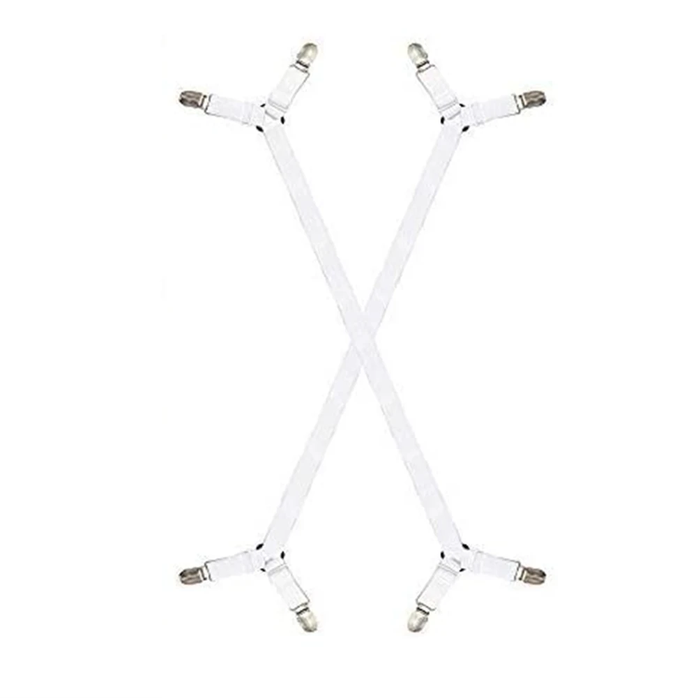 2Pcs Adjustable Elastic Suspenders Gripper Holder Straps Clip for Bed Sheets Mattress Covers Sofa Cushion(White)