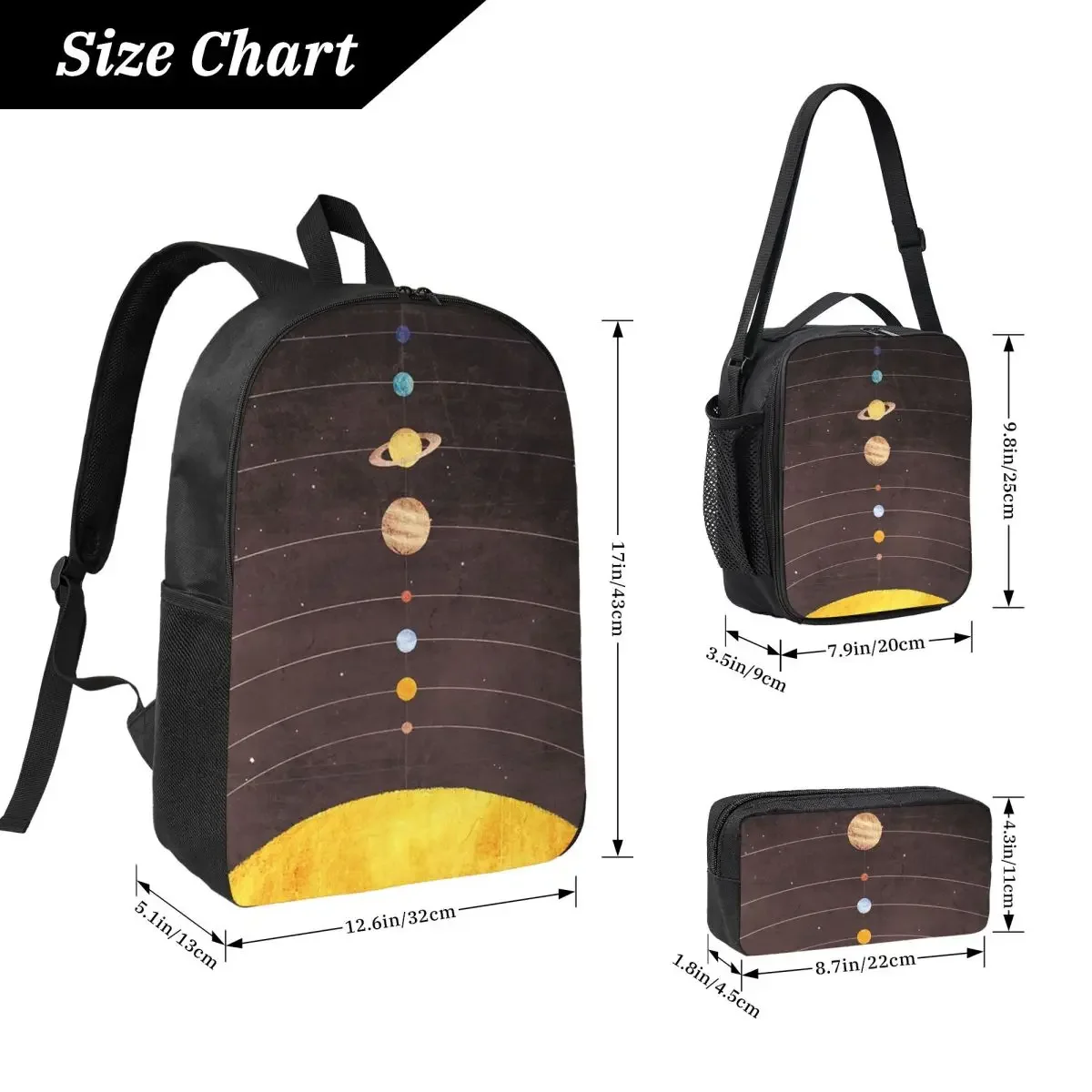 Solar System Backpack Boys Girls BookBag School Bag Laptop Shoulder Bags 3ps Insulated Lunch Bag Pencil Case