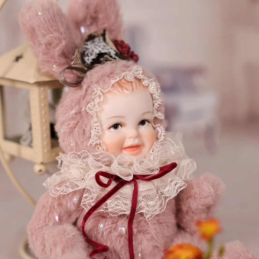 

Cloveray 8-inch Original Porcelain Doll Bunny Plush Doll Ceramic Face Body Plush High-quality Handmade Collectible Artwork Gift