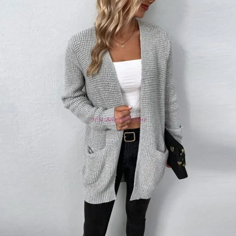 

49ME Женский длинный кардиган, повседневный однотонный свитер