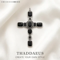 Cross Black Stone Pendant,Brand New 925 Sterling Silver Vintage Jewelry Accessories Graceful Faith Gift For Woman