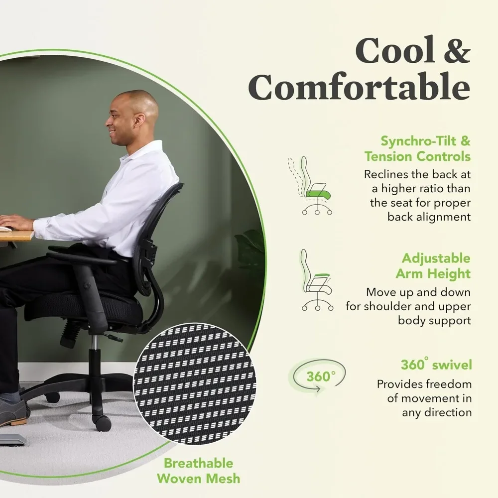 Wave Home Office Desk Chair - Office Chair Ergonomic Desk Chair - Ergonomic Mesh Office Chair, Mid Back, Adjustable Arms, Lumbar