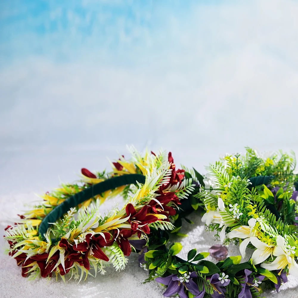 Sun Beach Artificial Lily&Grass Headband Haku  64 CM Aloha Hula Dance Celebration Event Crown Floral Garland Festival Head Lei
