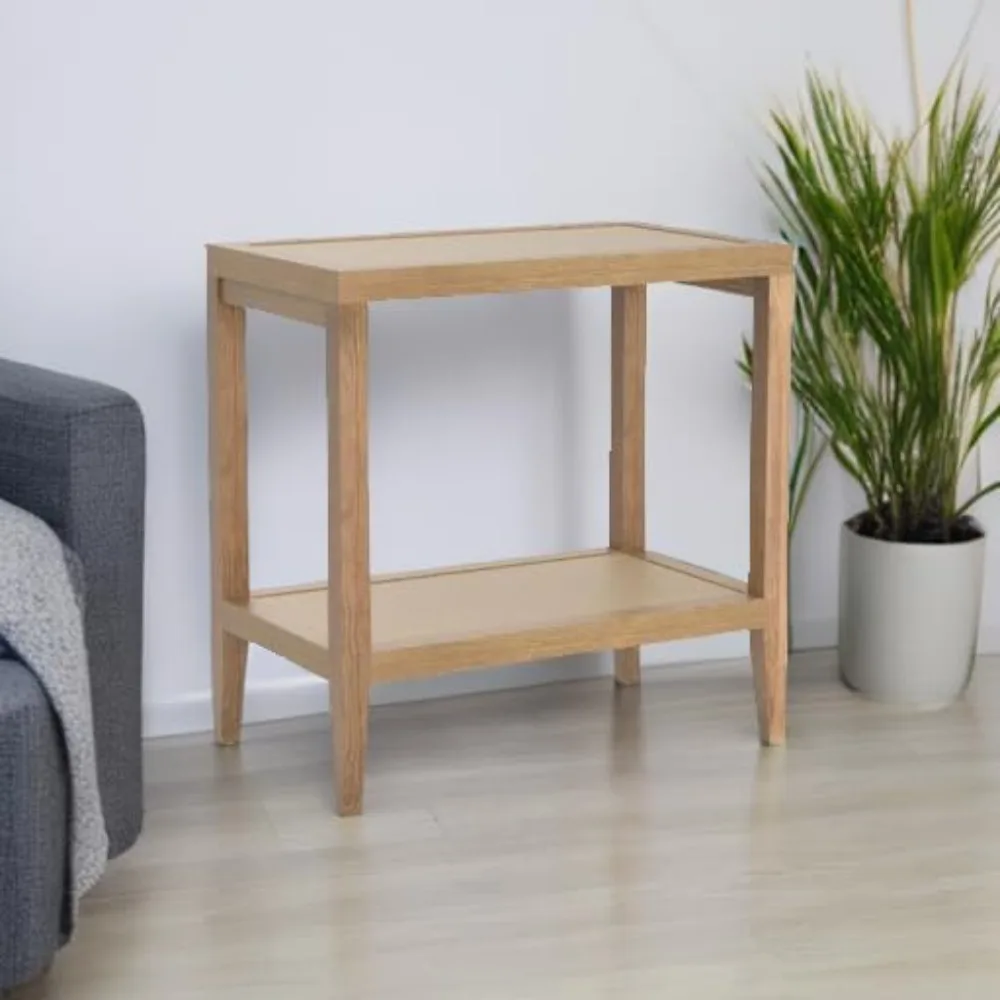 SICOTAS Rattan Night Stand Bedside Table - Farmhouse Boho Narrow End Table for Living Room - Accent Side Table with 2 Rattan Ope