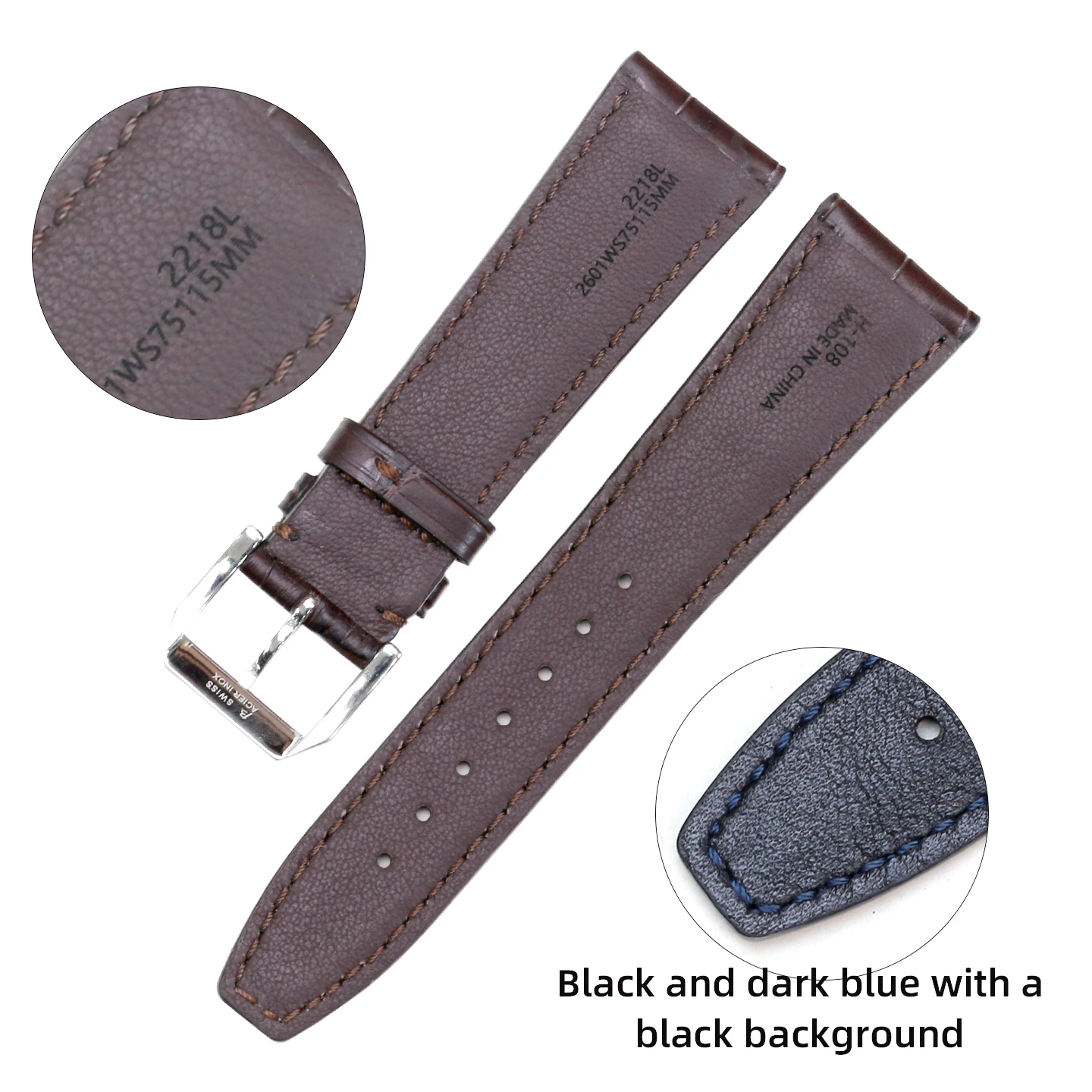22mm 20mm Genuine Leather Alligator Texture Watch Band for IWC Portofino Men's Watch, Soft Comfortable Replacement Strap, Luxury