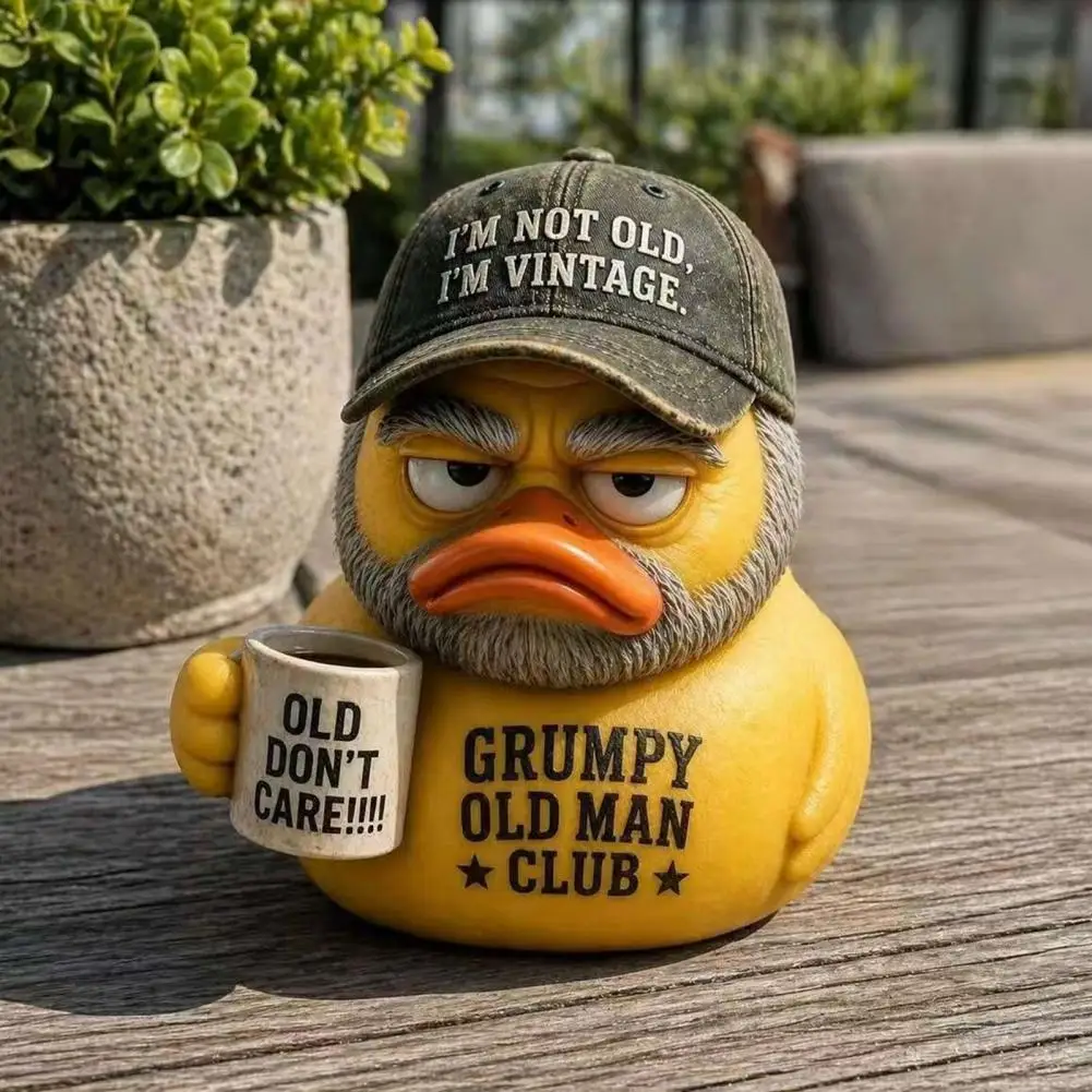 Funny Desk Ornaments Resin Figurines for Home Decor Grumpy Duck Figurine Humorous Sculpture Vintage Resin Desk Decor for Men