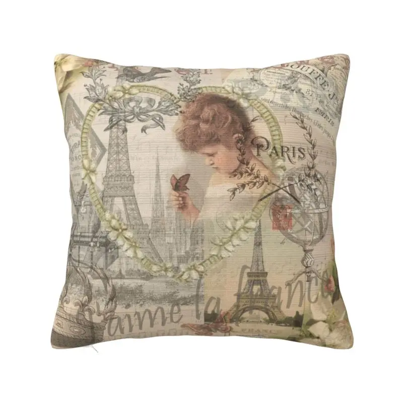 

Custom Vintage Paris France Beautiful Eiffel Collage Pillowcase Cushions Cover Square Pillowcase