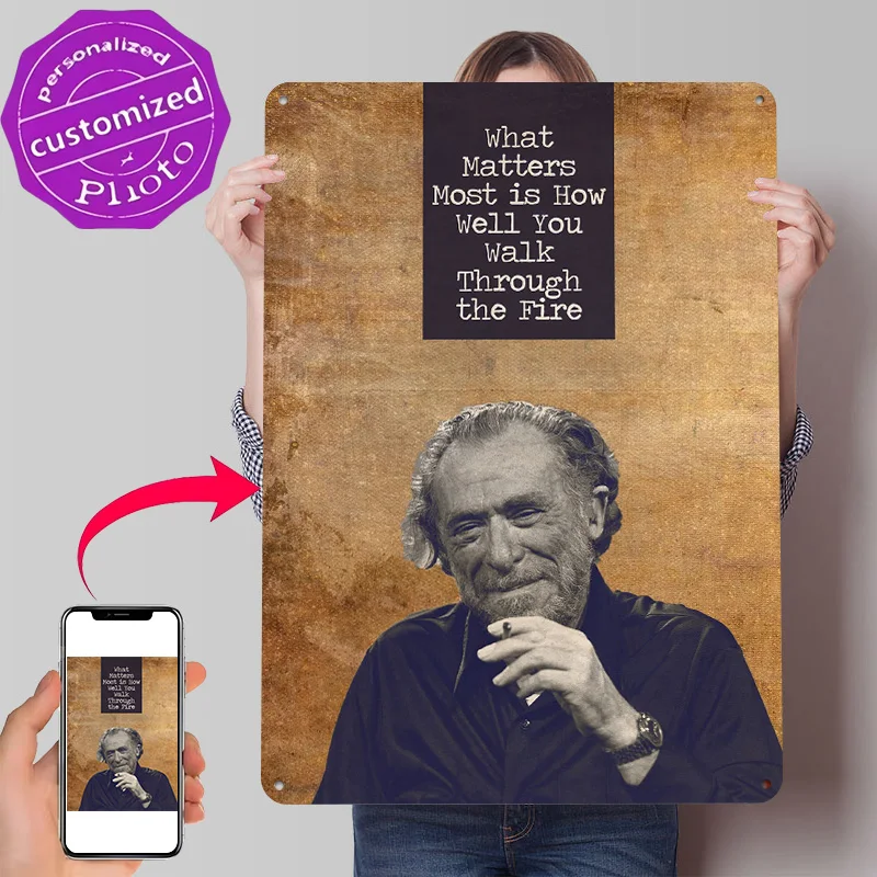 Charles Bukowski 3D Texture Printed Poster Custom Vintage Metal Tin Plate Sign for Wall Art Room Ornaments Bedroom Decorations