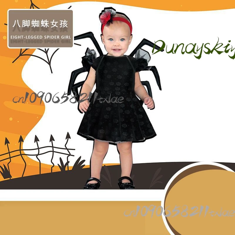 

Spider Girl Costume - 8-Legged Halloween Dress with Glow Web Cape & Furry Boot Covers, Gothic Cosplay Party cosplay