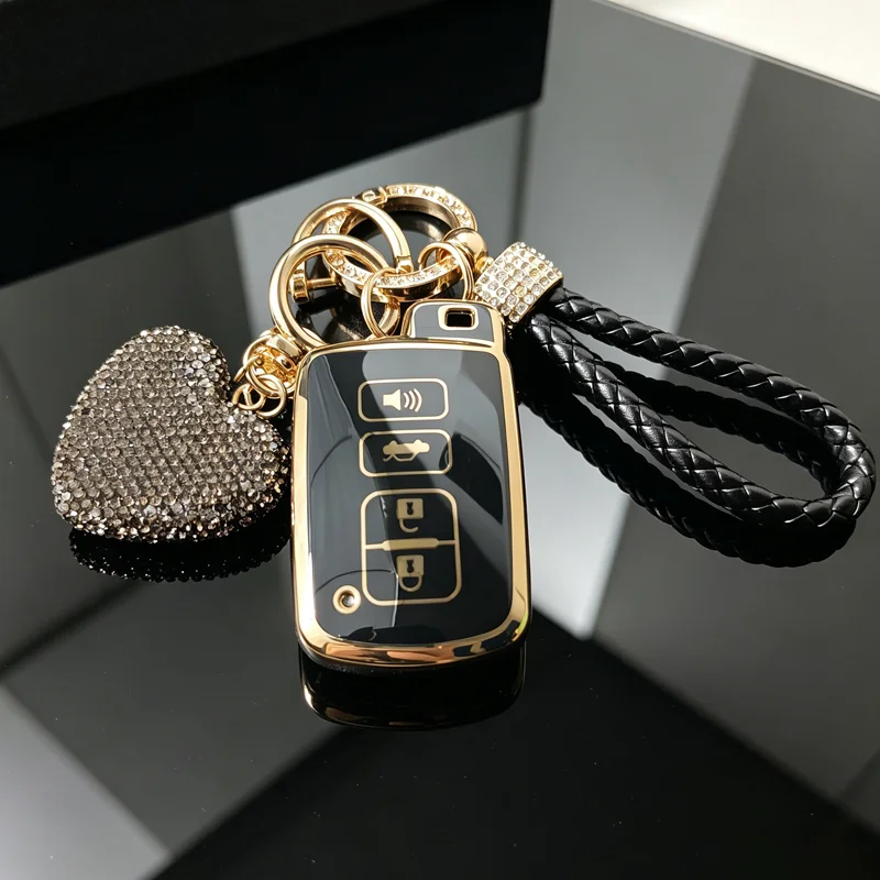 Gold Edged TPU For Toyota Camry Corolla RAV4 Highlander Avalon 4 Button Remote Car Key Case Cover Holder Keychain Accessories