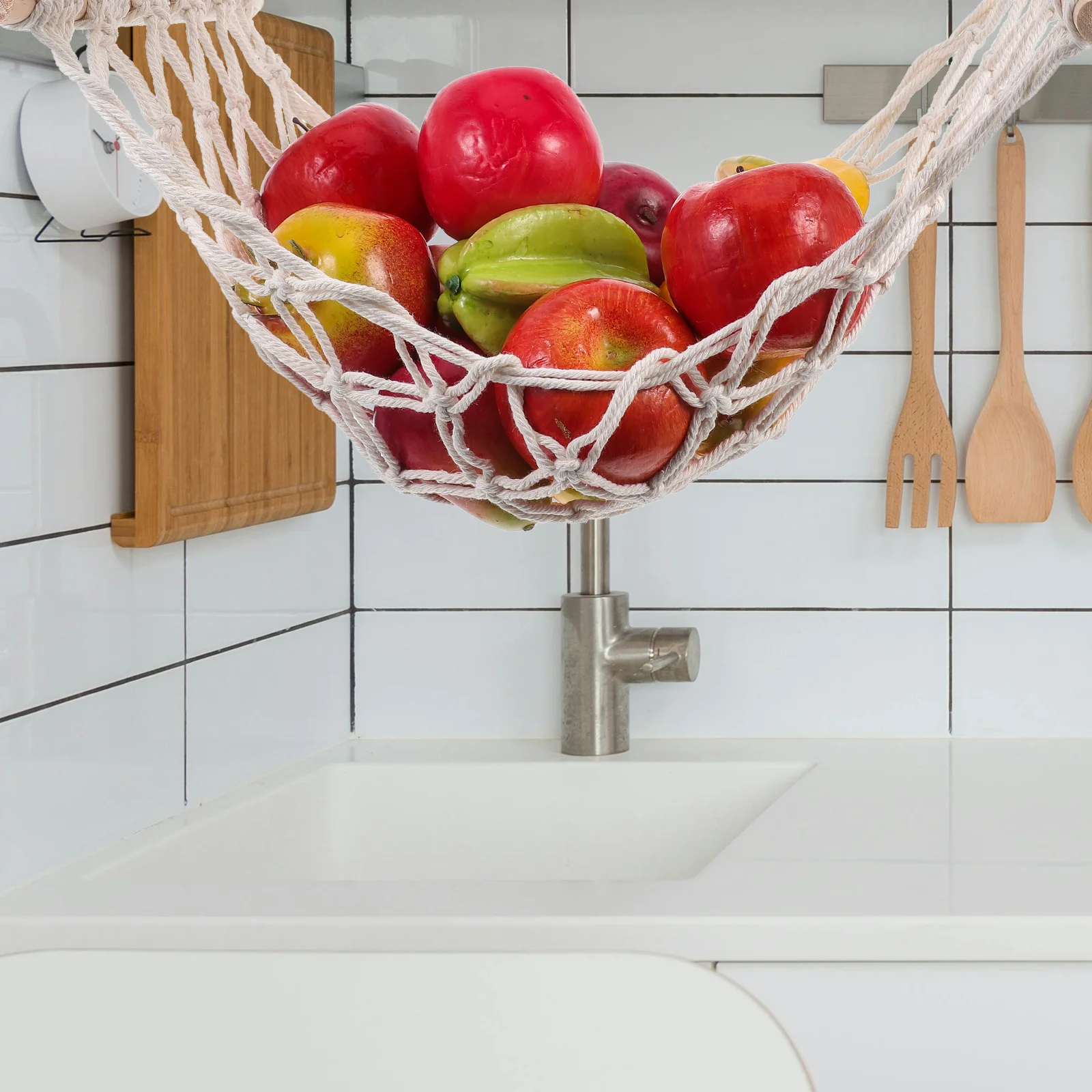 

2Pcs Vegetable Hanging Basket Handmade Macrame Fruit Organizer Under Cabinet Storage Solution for Fresh Produce Keeping