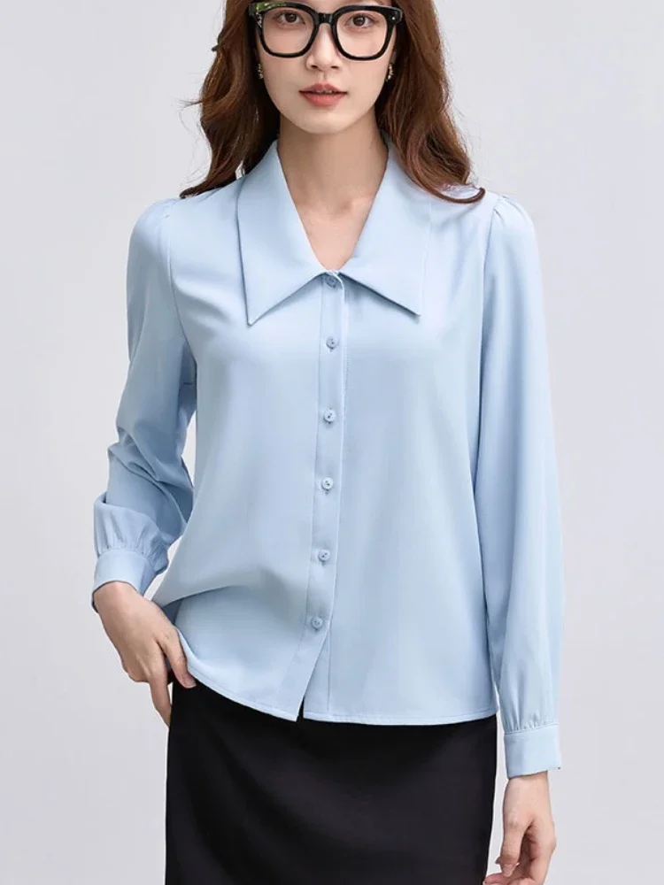 2025 moda feminina manga longa simples sólido topos primavera outono casual chiffon camisa feminina senhora do escritório blusa elegante