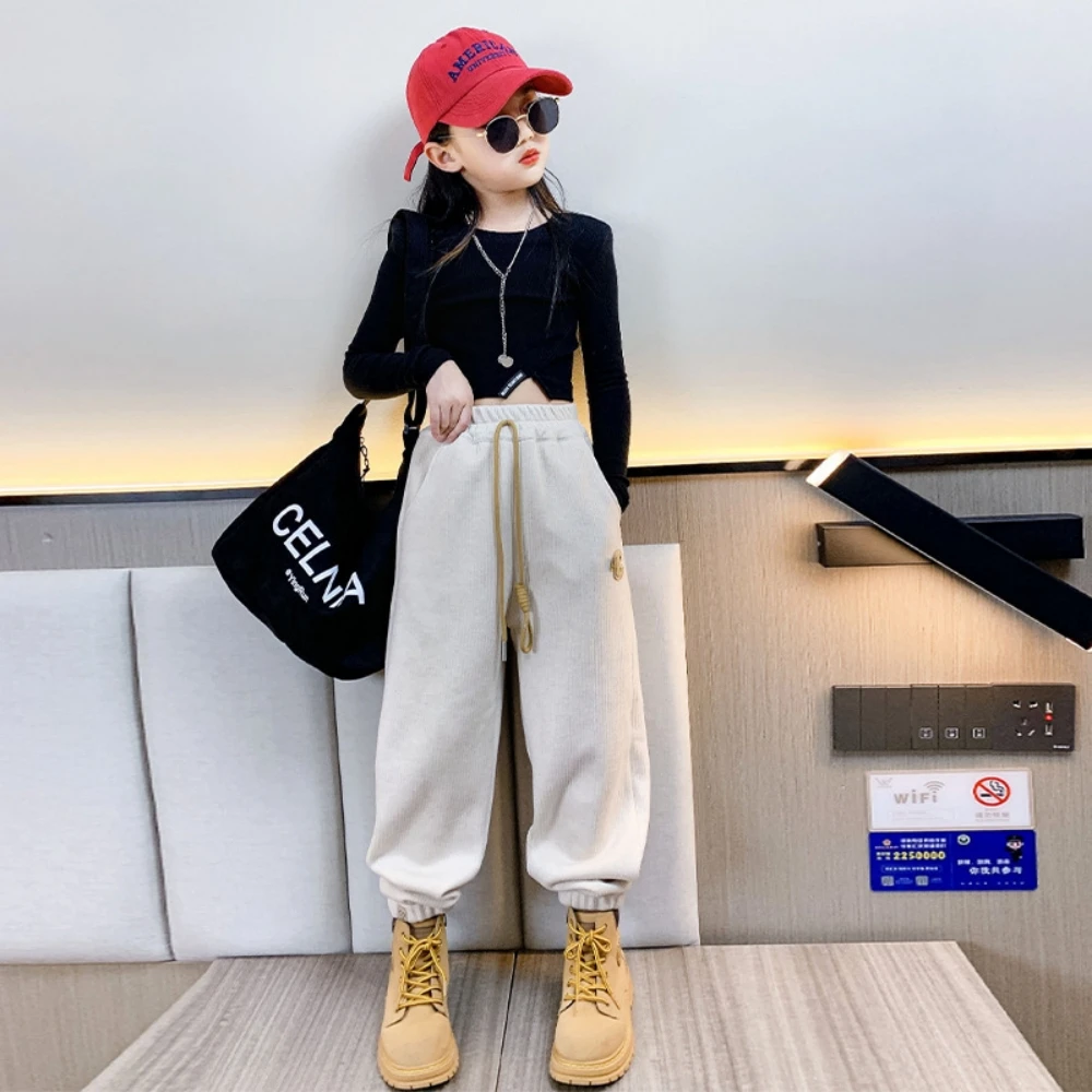 Spring and Autumn Pants 2025 New Trendy Girls' Middle and Large Children's Casual Letter Loose Bundle Foot Pants 120-170cm