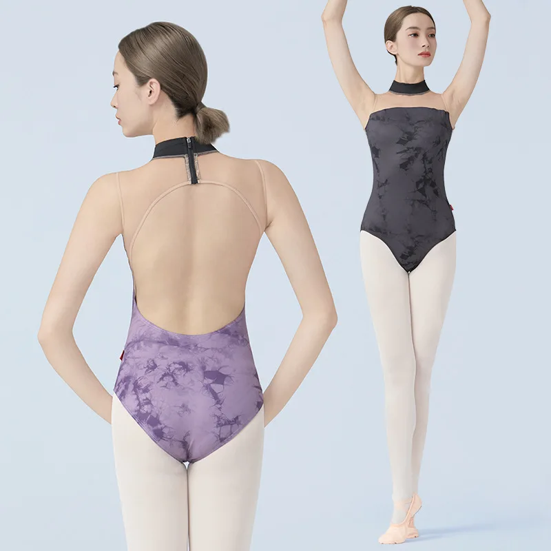 1 pcs/lot femme mode impression ballet danse justaucorps dame patchwork formation danse justaucorps pas de mouche