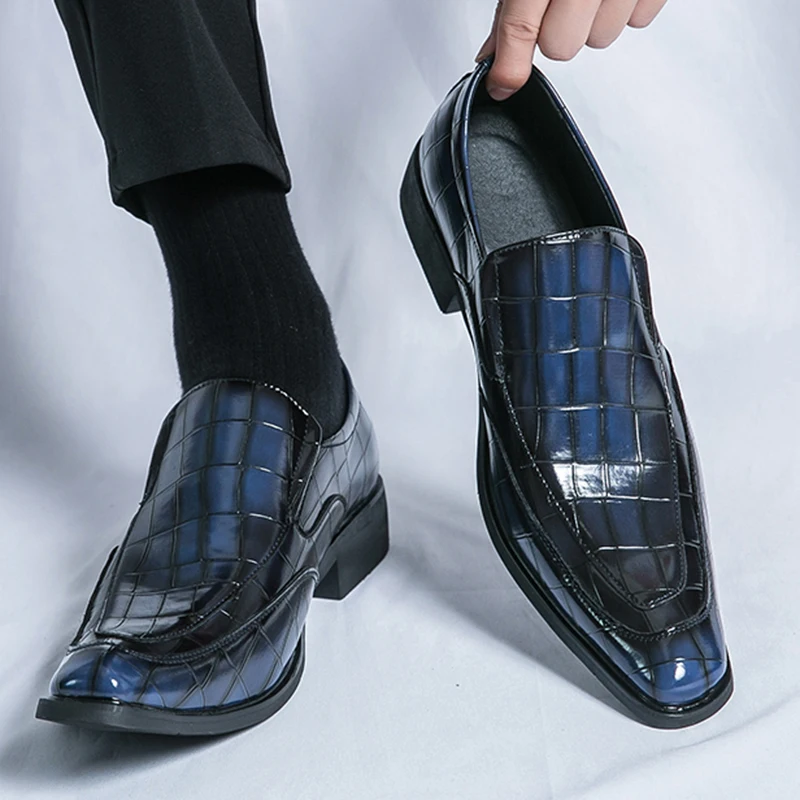 Luxury Designer Men's Royal Blue Black Casual Dress Homecoming Chelsea Shoes Alligator Pattern Loafers Formal Wedding Footwear