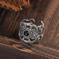 New Arrival Vintage Ethnic Wide Pattern Thai Silver Female Engagement Ring Hand Jewellery Accessories Never Fade