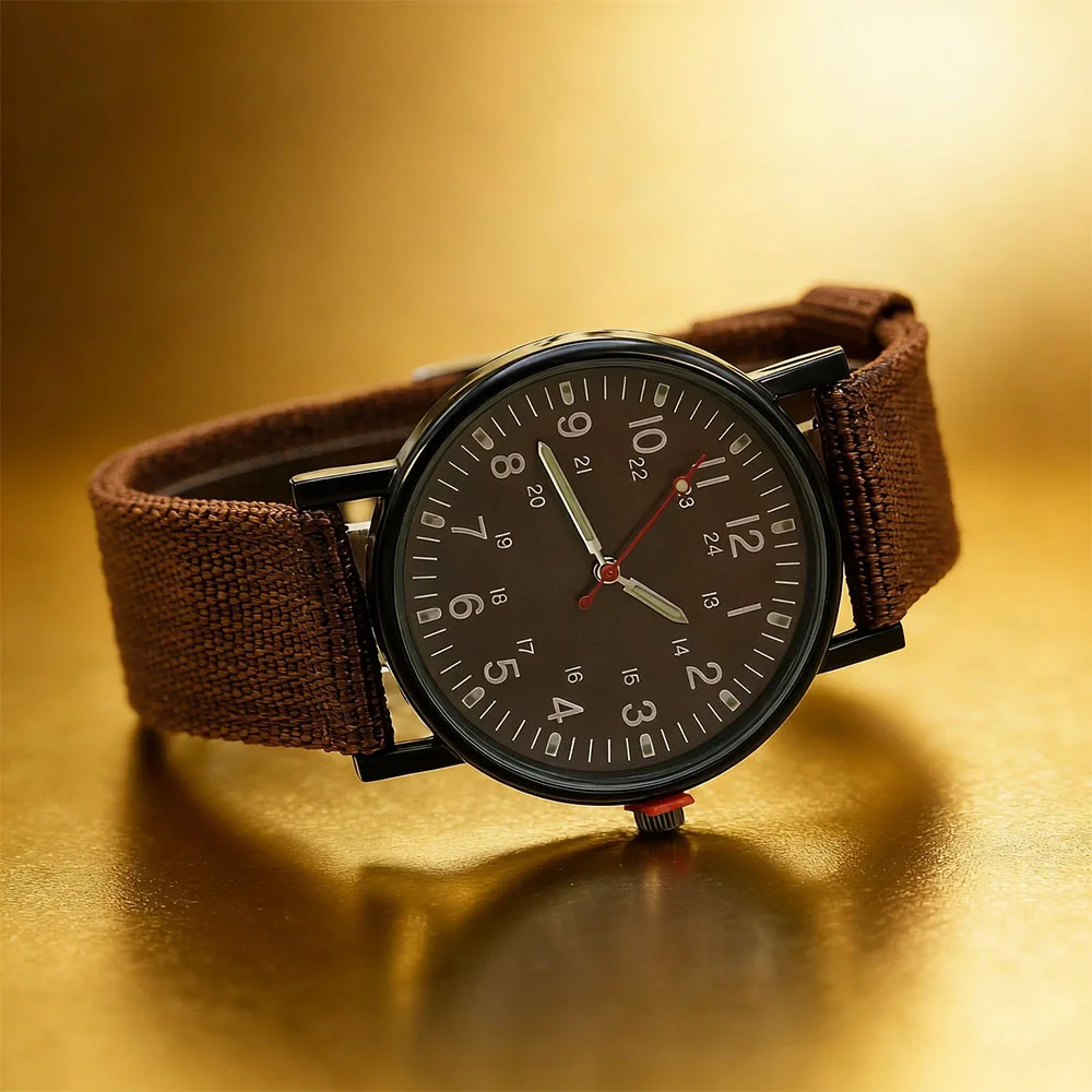 Fashion Army Green Nylon Strap Quartz Watch for Women Men Large Face Casual Wristwatch Student Leisure Gift for Boy Girl