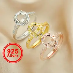 6x8MM Oval Prong Ring Settings,Flower Solid 925 Sterling Silver Rose Gold Plated Ring,Marquise Art Deco Ring Band 1224149