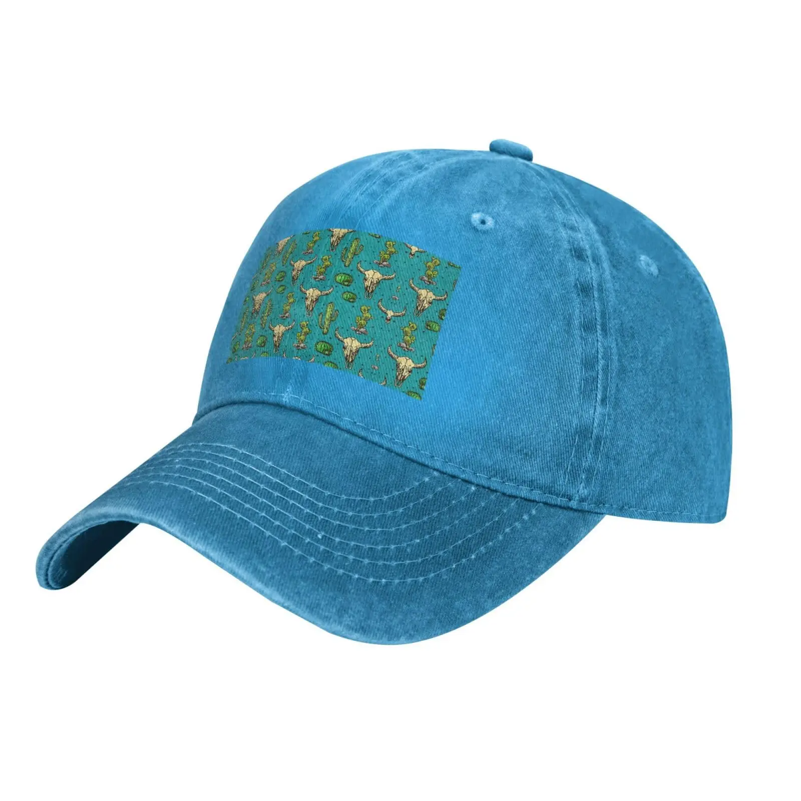 Cute Cactus and Skull of Bull Print Unisex Hats Personalized Baseball Cap Adjustable Outdoor Cap Trucker Baseball Hats Blue