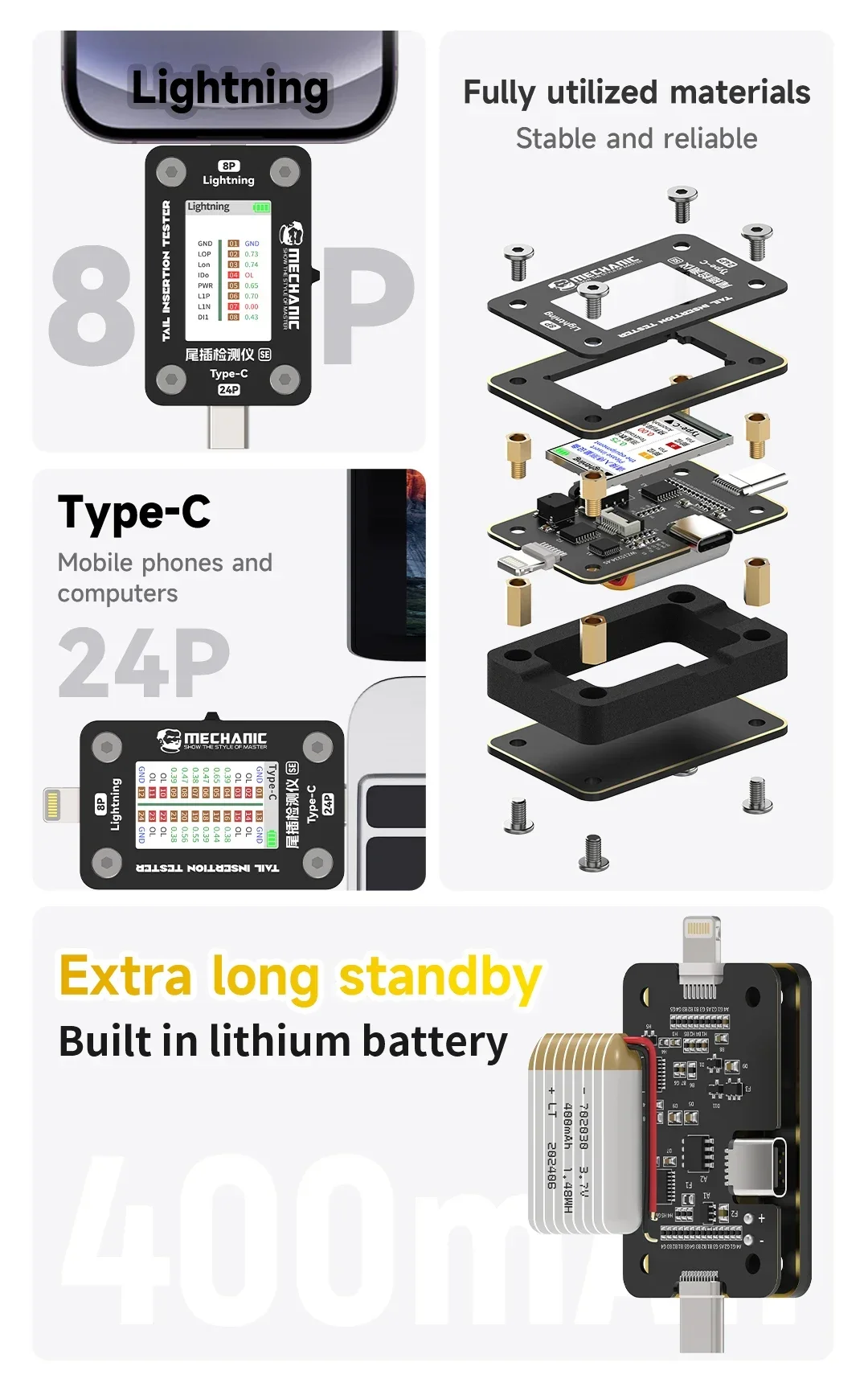 携帯電話のテール検出器,デジタルディスプレイ,現在の電源チェック,分解不要,メカニックT-824SE