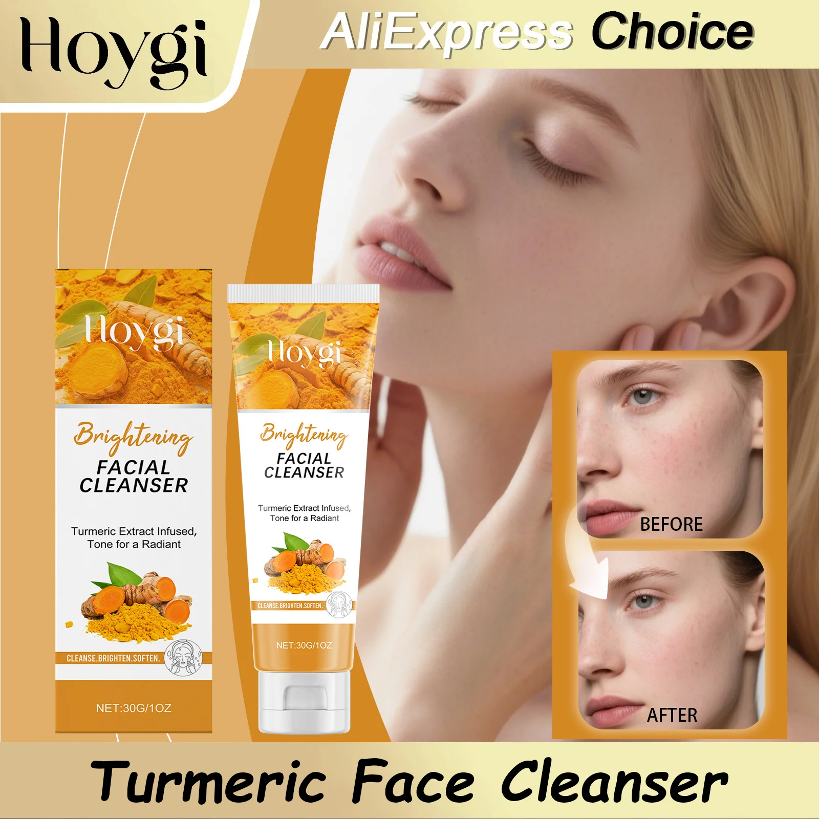 Turmeric Cleanser Moisturize Facial Brightening Skin Tone Daily Face Wash Foam Skincare Deep Clean Blackhead Removal Oil Control