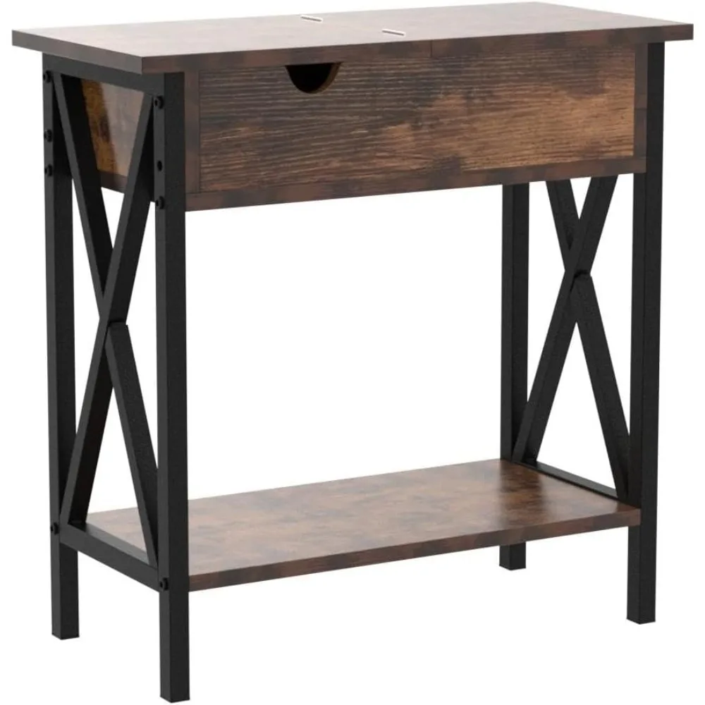 طاولات جانبية لغرفة المعيشة مكونة من 2، طاولة جانبية ضيقة مع محطة شحن، 12 بوصة عمق × 24 بوصة عرض × 24 بوصة ارتفاع، طاولة نهاية قابلة للطي مع USB Po #5