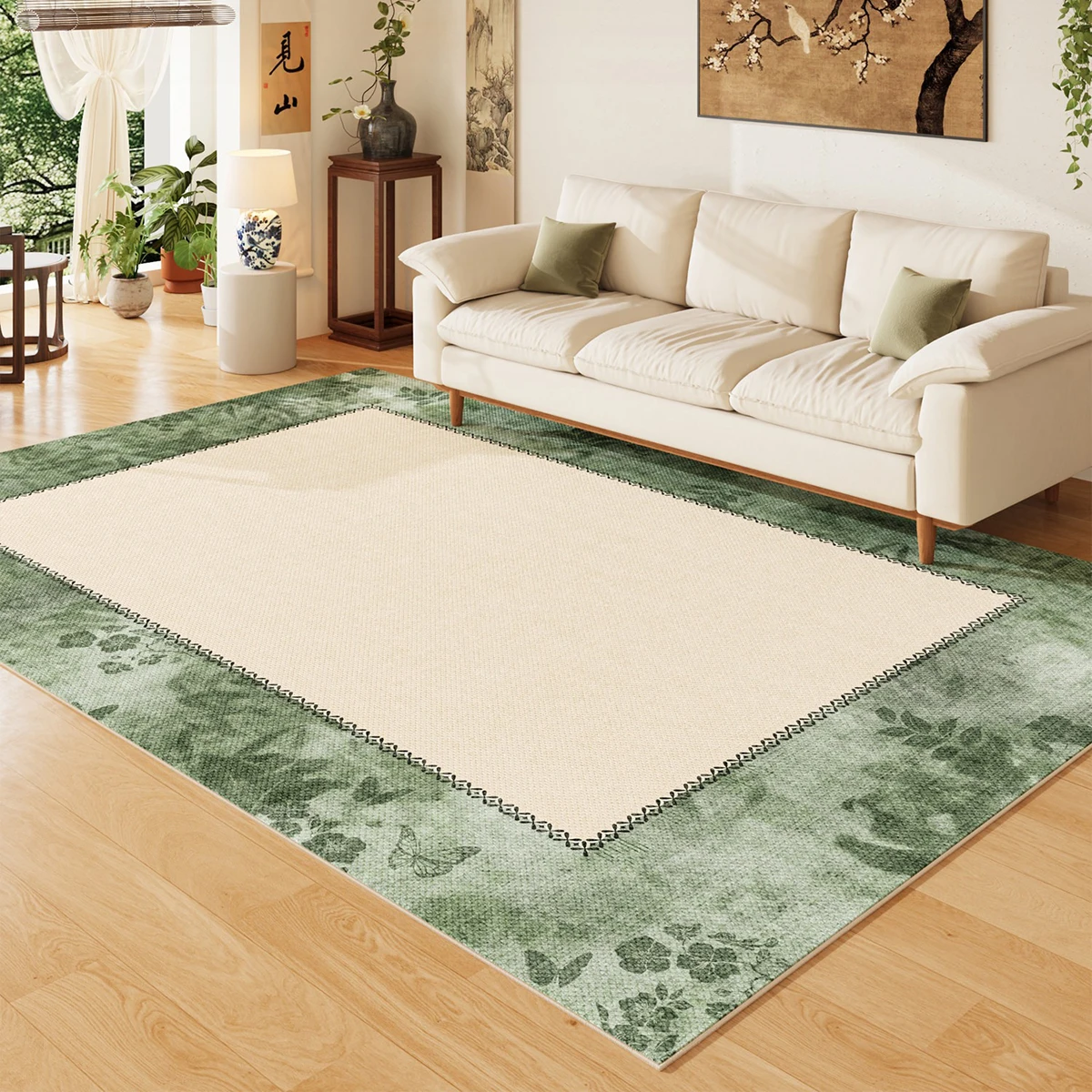 Retro Green Rugs Living Room Large Area Carpet Short Plush Bedroom Rug Home Decoration Bedside Floor Mats Alfombra Salón Grande